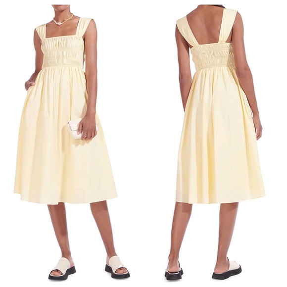STAUD Dresses & Skirts - Staud Ida Smocked Poplin Midi Dress Yellow